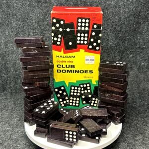 Vintage Halsam Double Nine Club Dominoes 55 Pieces Complete Set No. 200 Game